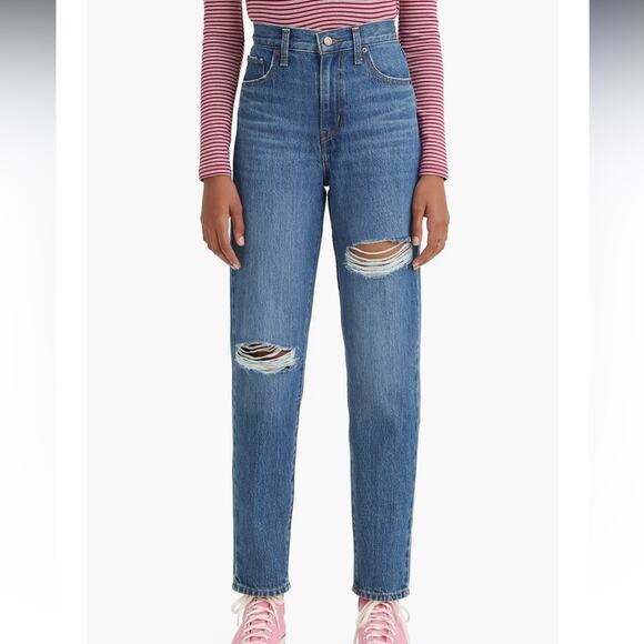NEW Levi’s Jeans High Waisted Mom Jeans Tapered Straight Leg Distressed Women 29 - Picture 1 of 5